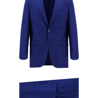 Saks Mavi 8 Drop Long Slim Fit Uzun Dar Kesim Ekose Takım Elbise