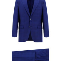 Saks Mavi 7 Drop Slim Fit Dar Kesim Ekose Takım Elbise