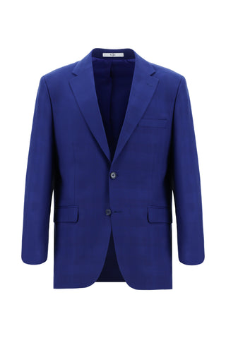  Saks Mavi Slim Fit Dar Kesim Klasik Ekose Takım Elbise