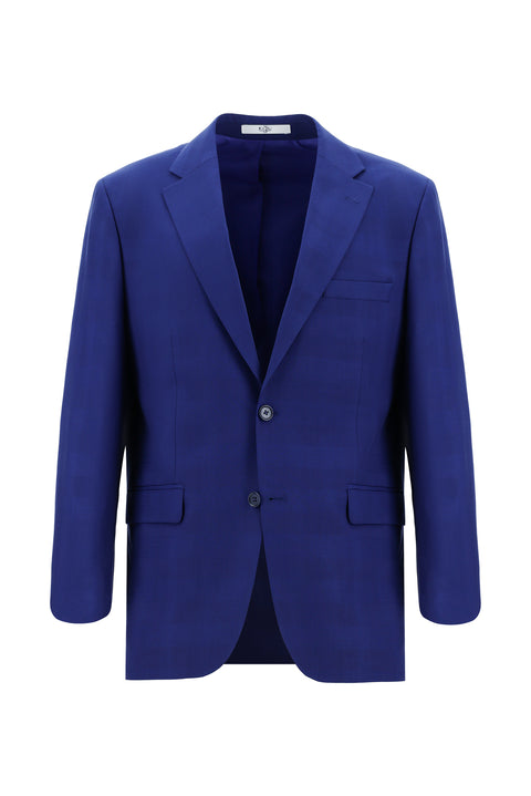 Saks Mavi 7 Drop Slim Fit Dar Kesim Ekose Takım Elbise