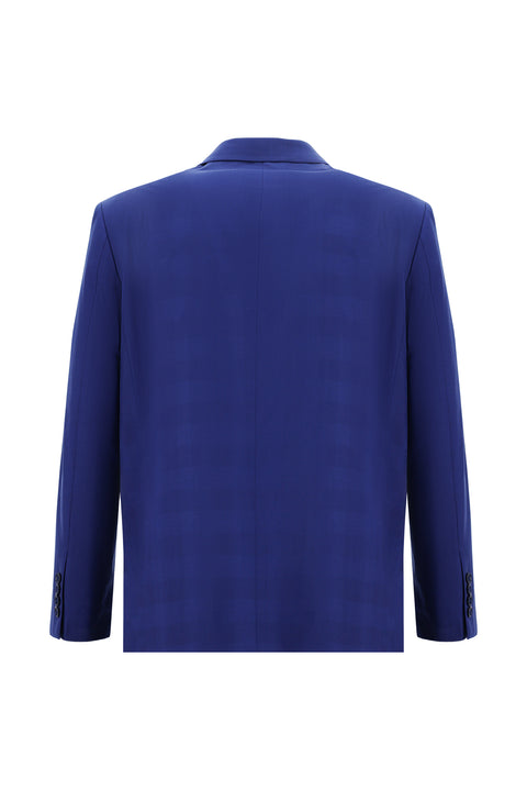 Saks Mavi 4 Drop Relaxed Fit Rahat Kesim Ekose Takım Elbise