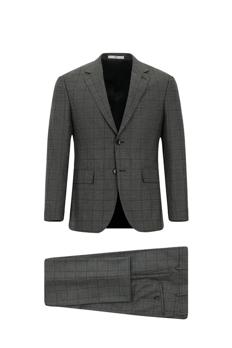 Koyu Füme 7 Drop Slim Fit Dar Kesim Kareli Takım Elbise