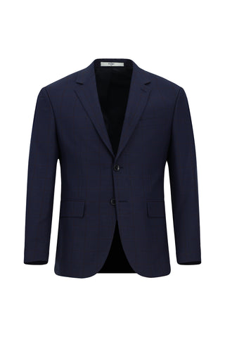  Koyu Lacivert Slim Fit Dar Kesim Kareli Takım Elbise