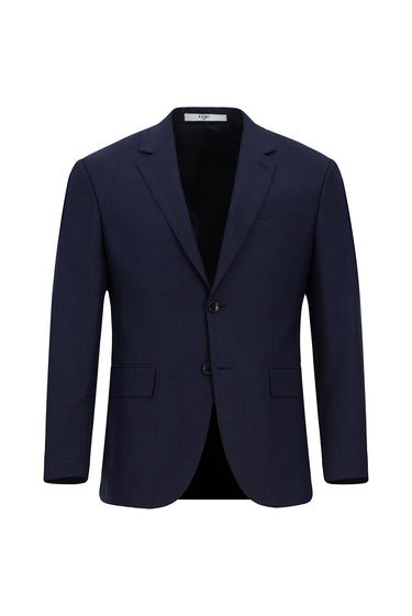  Koyu Lacivert Slim Fit Dar Kesim Kareli Takım Elbise