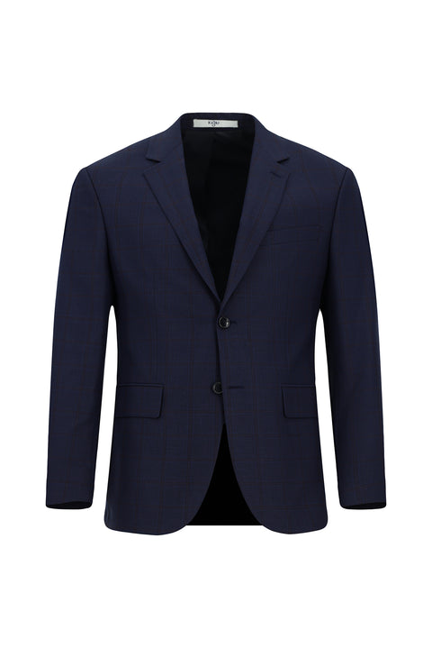 Koyu Lacivert 7 Drop Slim Fit Dar Kesim Kareli Takım Elbise
