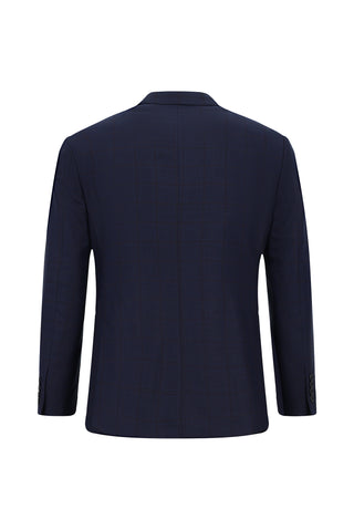  Koyu Lacivert Slim Fit Dar Kesim Kareli Takım Elbise