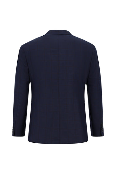  Koyu Lacivert Slim Fit Dar Kesim Kareli Takım Elbise