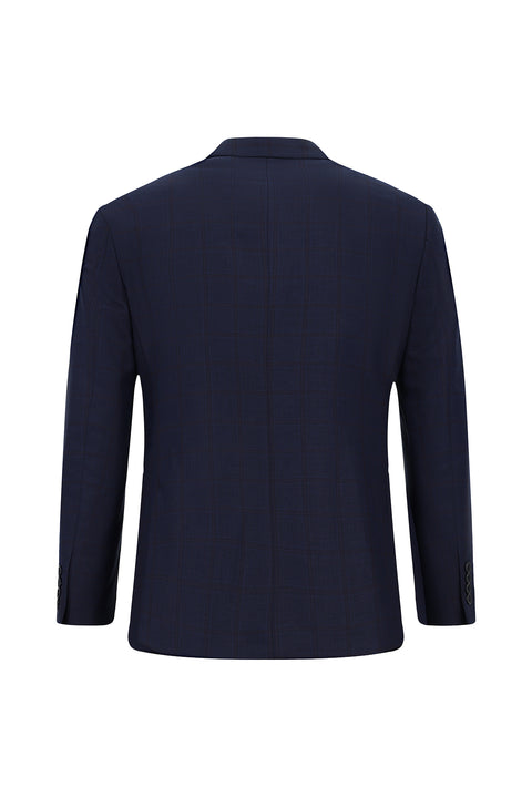 Koyu Lacivert 7 Drop Slim Fit Dar Kesim Kareli Takım Elbise