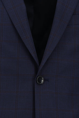  Koyu Lacivert Slim Fit Dar Kesim Kareli Takım Elbise