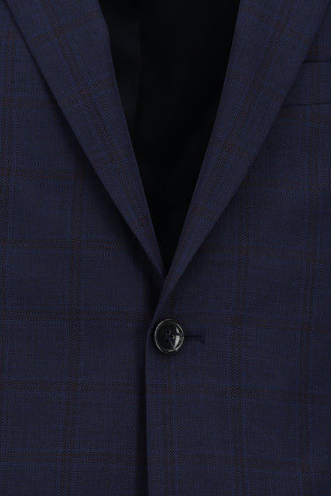  Koyu Lacivert Slim Fit Dar Kesim Kareli Takım Elbise