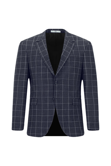 Koyu Lacivert Slim Fit Dar Kesim Kareli Kombinli Takım Elbise