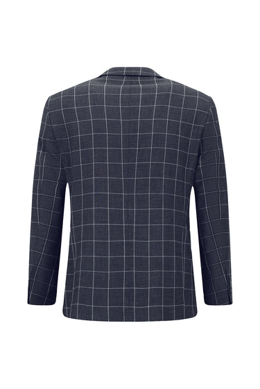 Koyu Lacivert Slim Fit Dar Kesim Kareli Kombinli Takım Elbise