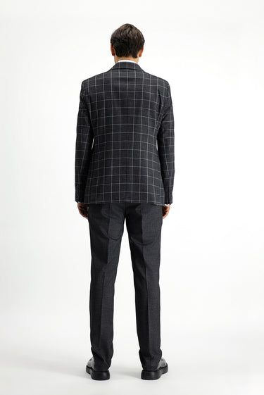  Koyu Antrasit Slim Fit Dar Kesim Kareli Kombinli Takım Elbise