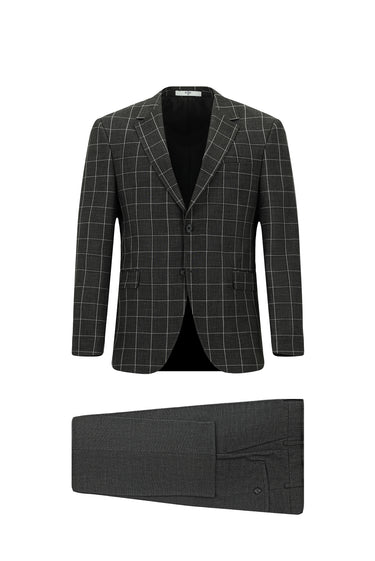 Koyu Antrasit Slim Fit Dar Kesim Kareli Kombinli Takım Elbise