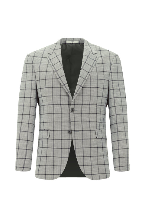 Orta Füme 7 Drop Slim Fit Dar Kesim Kareli Kombinli Takım Elbise