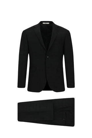  Siyah 7 Drop Slim Fit Dar Kesim Kareli Tak?m Elbise-Ki??l?