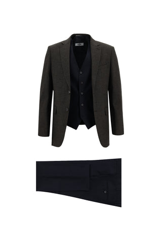  Koyu Kahve 7 Drop Slim Fit Dar Kesim Kombinli Yelekli Takım Elbise