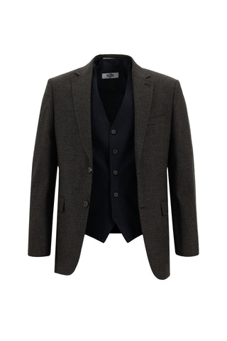  Koyu Kahve 7 Drop Slim Fit Dar Kesim Kombinli Yelekli Takım Elbise
