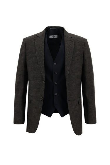 Koyu Kahve Slim Fit Dar Kesim Kombinli Yelekli Takım Elbise