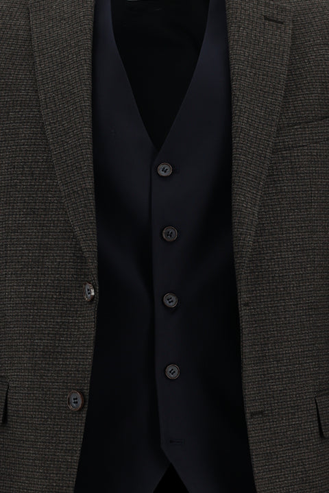 Koyu Kahve 7 Drop Slim Fit Dar Kesim Kombinli Yelekli Takım Elbise