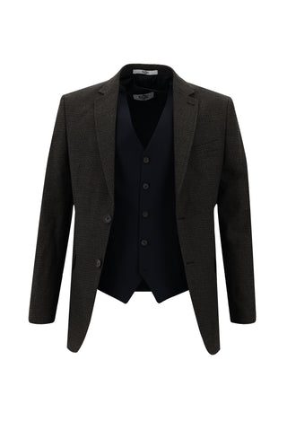  Koyu Kahve 7 Drop Slim Fit Dar Kesim Kombinli Yelekli Takım Elbise