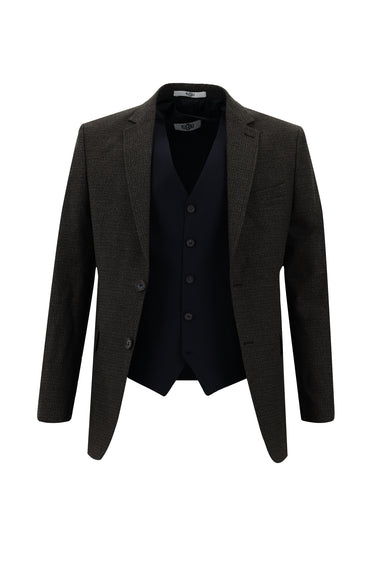 Koyu Kahve Slim Fit Dar Kesim Kombinli Yelekli Takım Elbise