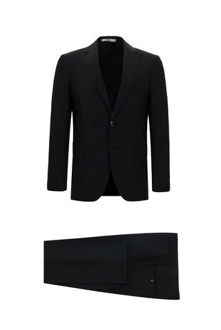  Siyah Regular Fit Yünlü Klasik Desenli Takım Elbise