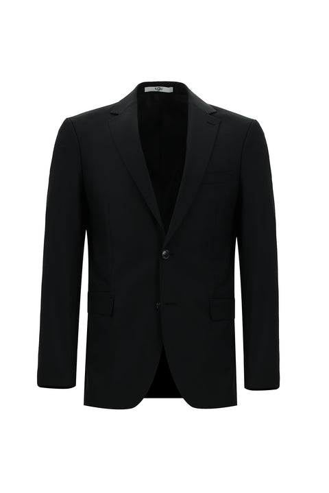 Siyah 6 Drop Regular Fit Standart Kesim Yünlü Desenli Takım Elbise