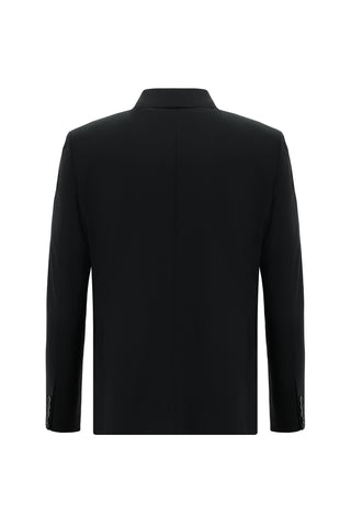  Siyah Regular Fit Yünlü Klasik Desenli Takım Elbise