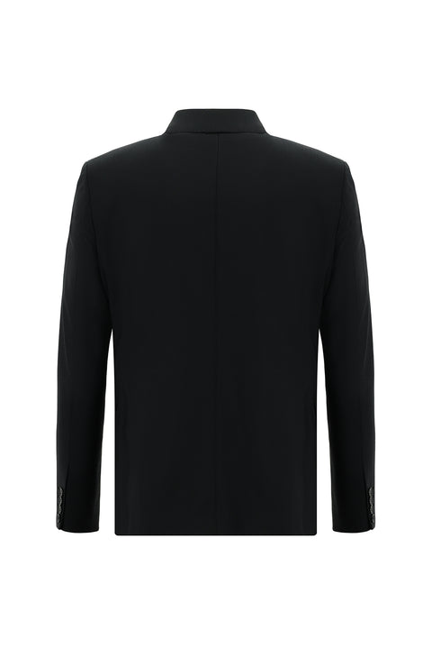 Siyah 6 Drop Regular Fit Standart Kesim Yünlü Desenli Takım Elbise