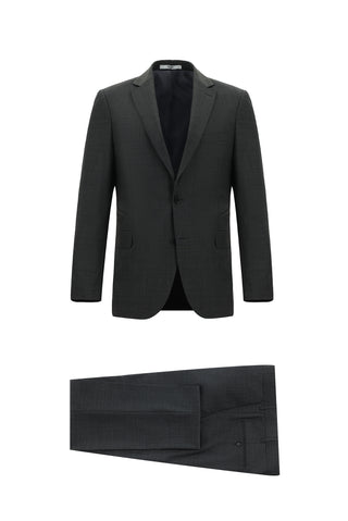  Orta Antrasit Regular Fit Yünlü Klasik Desenli Takım Elbise