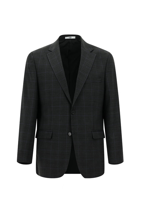 Koyu Antrasit 4 Drop Relaxed Fit Rahat Kesim Yünlü Kareli Takım Elbise