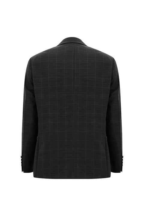 Koyu Antrasit 6 Drop Regular Fit Standart Kesim Yünlü Kareli Takım Elbise