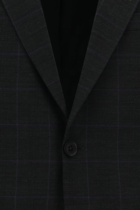 Koyu Antrasit 6 Drop Regular Fit Standart Kesim Yünlü Kareli Takım Elbise