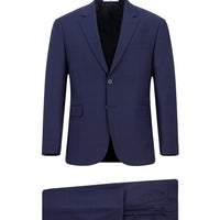 Koyu Lacivert 4 Drop Relaxed Fit Rahat Kesim Kareli Yünlü Takım Elbise
