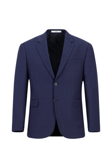  Koyu Lacivert Relaxed Fit Rahat Kesim Kareli Yünlü Klasik Takım Elbise