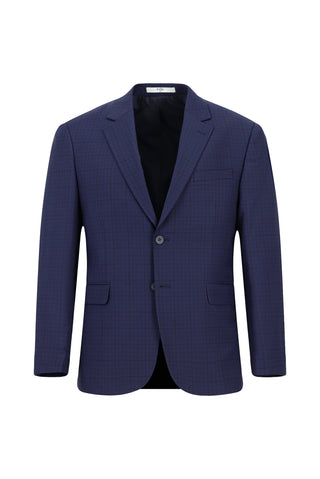  Koyu Lacivert Relaxed Fit Rahat Kesim Kareli Yünlü Klasik Takım Elbise