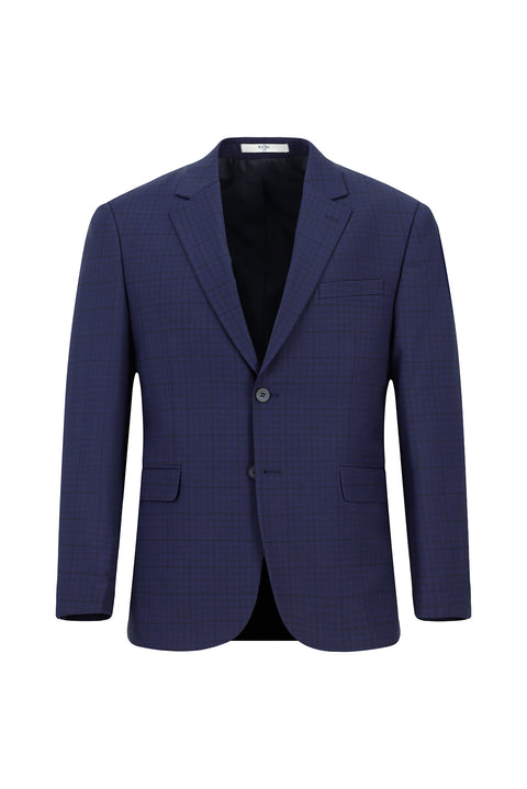 Koyu Lacivert 4 Drop Relaxed Fit Rahat Kesim Kareli Yünlü Takım Elbise