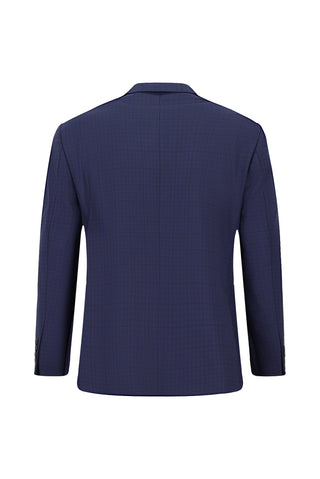  Koyu Lacivert Relaxed Fit Rahat Kesim Kareli Yünlü Klasik Takım Elbise