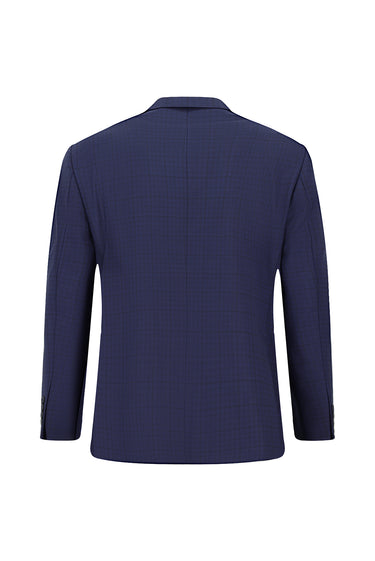  Koyu Lacivert Relaxed Fit Rahat Kesim Kareli Yünlü Klasik Takım Elbise