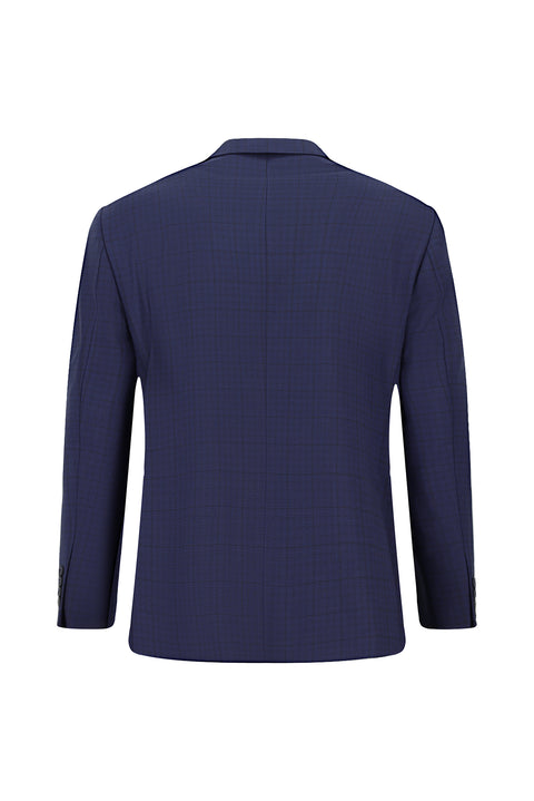 Koyu Lacivert 4 Drop Relaxed Fit Rahat Kesim Kareli Yünlü Takım Elbise