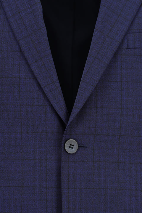 Koyu Lacivert 4 Drop Relaxed Fit Rahat Kesim Kareli Yünlü Takım Elbise