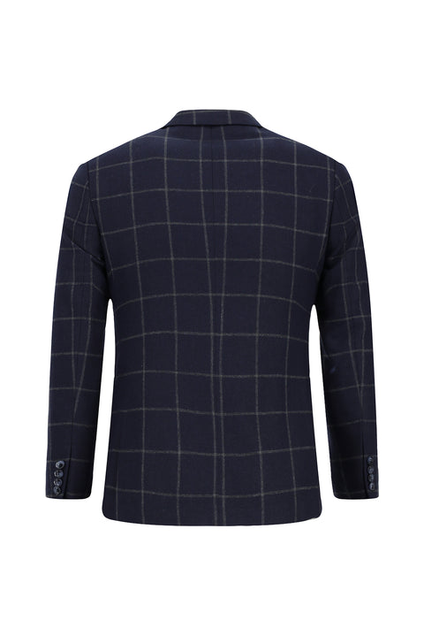 Koyu Lacivert 7 Drop Super Slim Fit Eksra Dar Kesim Kareli Yünlü Kruvaze Takım Elbise