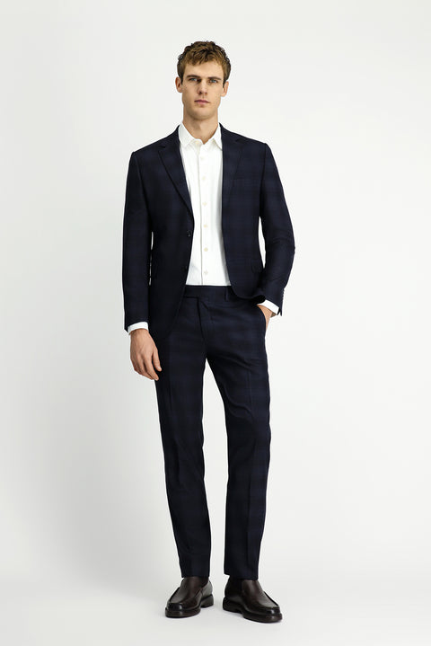 Siyah 7 Drop Slim Fit Dar Kesim Ekose Takım Elbise