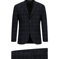 Siyah Slim Fit Dar Kesim Ekose Klasik Takım Elbise