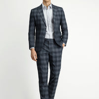 Orta Füme 7 Drop Slim Fit Dar Kesim Ekose Takım Elbise