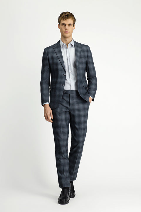 Orta Füme 7 Drop Slim Fit Dar Kesim Ekose Takım Elbise