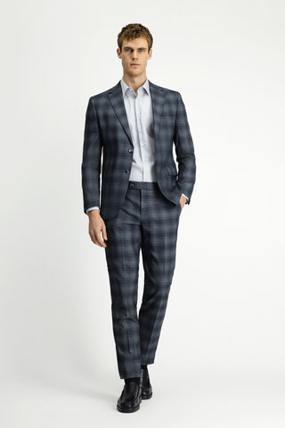  Orta Füme Slim Fit Dar Kesim Ekose Klasik Takım Elbise