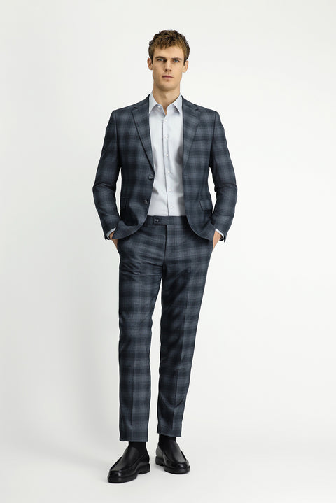 Orta Füme 7 Drop Slim Fit Dar Kesim Ekose Takım Elbise