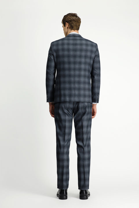 Orta Füme 7 Drop Slim Fit Dar Kesim Ekose Takım Elbise